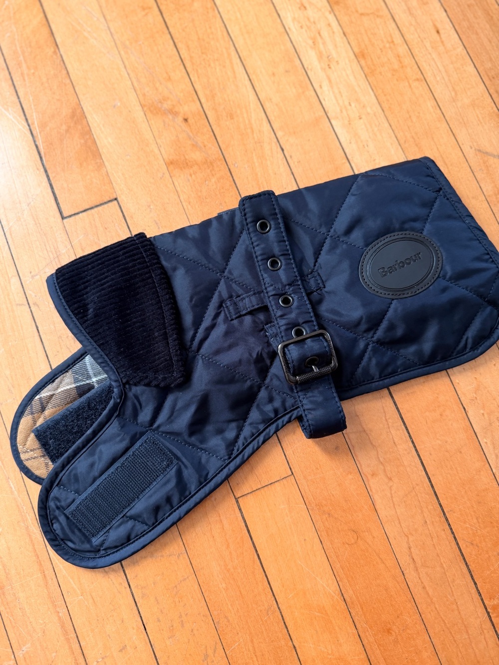 NWOT Barbour Navy Quilted Dog Jacket with Buckle Strap Sz. XS